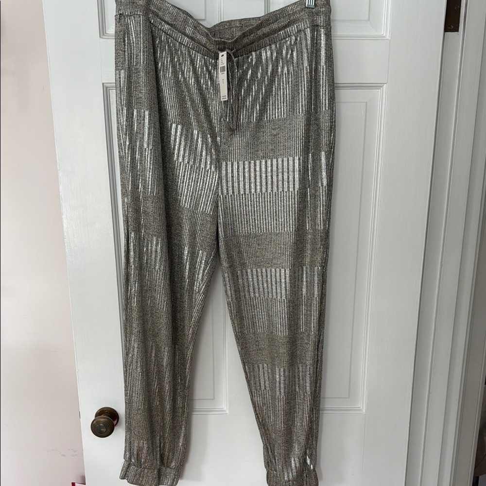 bishop + young Silver Track Pants with Elastic Cuffs